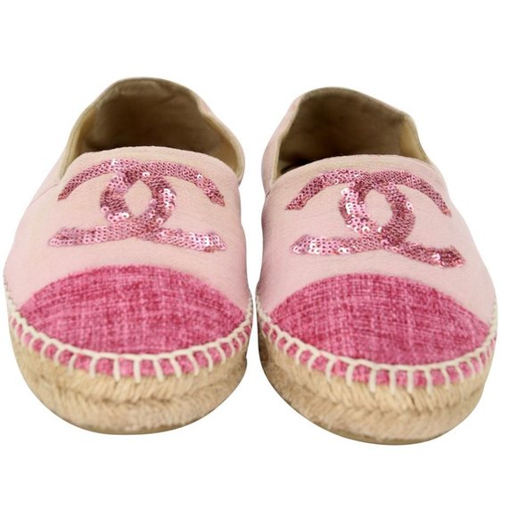 Chanel Espadrille 39 Velvet Fabric Cc Sequin Cap-toe Flats CC-S0207P-C025 - Picture 3 of 12